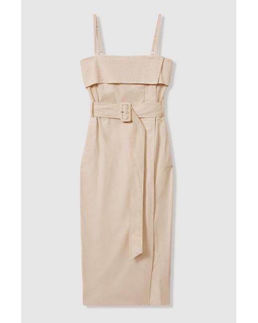 Reiss Natural Dhalia - Stone Cargo Belted Midi Dress, Us 6