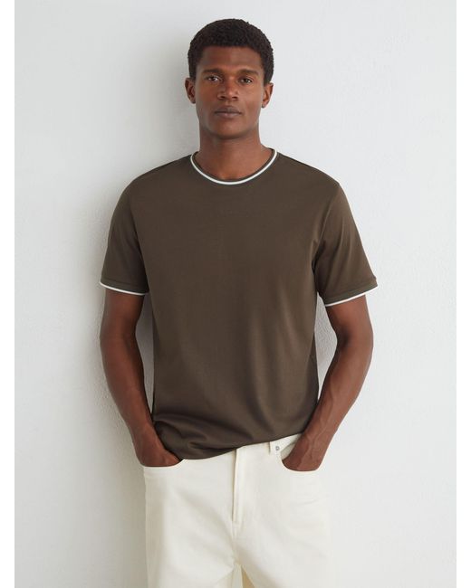 Reiss Ainsley - Taupe Brown Air-water Cotton Tipped Tailored-fit T-shirt, M for men