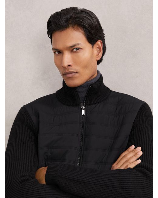 Jacket Without Hand Rib Reiss Quilted Rib-Knit Funnel-Neck Jacket in Black for Men | Lyst