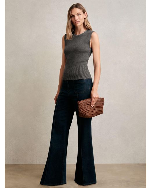 Reiss Gray Wool-Blend Necklace-Trim Knitted Vest
