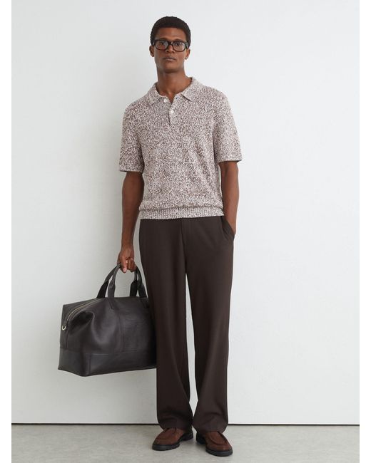 Reiss Gray Camel Cotton-Blend Half-Button Marled Polo for men