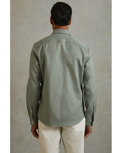 Reiss Arlo - Sage Green Cotton Canvas Overshirt for men