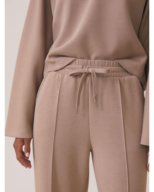 Reiss Natural Jemma - Taupe Neutral Premium Interlock Wide-leg Joggers, L Long (us 12-14)