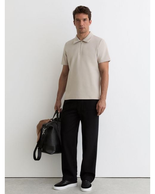 Reiss White Lord - Stone Premium Interlock Half-zip Polo Shirt, Xl for men