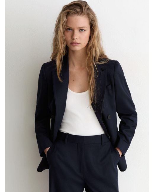 Reiss Blue Wool-Blend Wide-Leg Suit Trousers