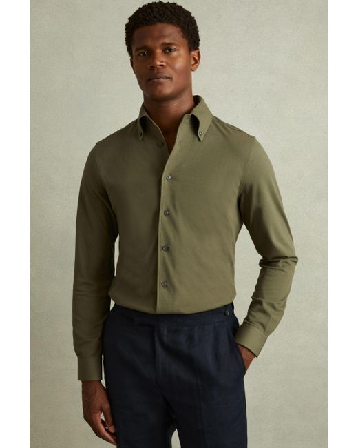 Reiss Green Malone Oxford Shirt Cotton Plain for men