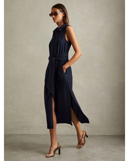 princess polly baby blue dress REISS Emma Denim Fit-and-Flare Midi Dress main image 0