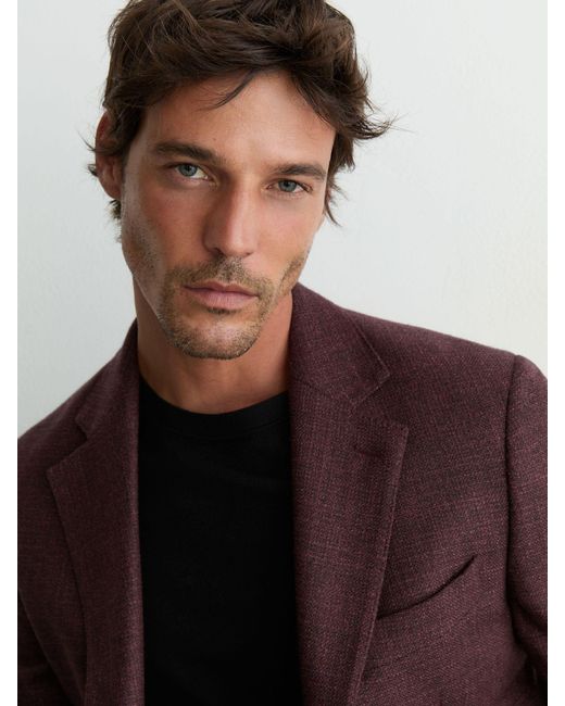 Reiss Brown Tailored Fit Wool Hopsack Single-Breasted Blazer for men