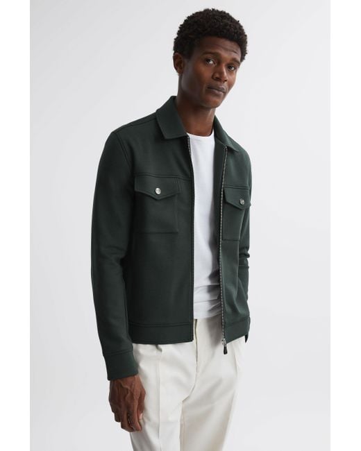 Reiss Black Medina - Emerald Interlock Jersey Zip-through Jacket for men