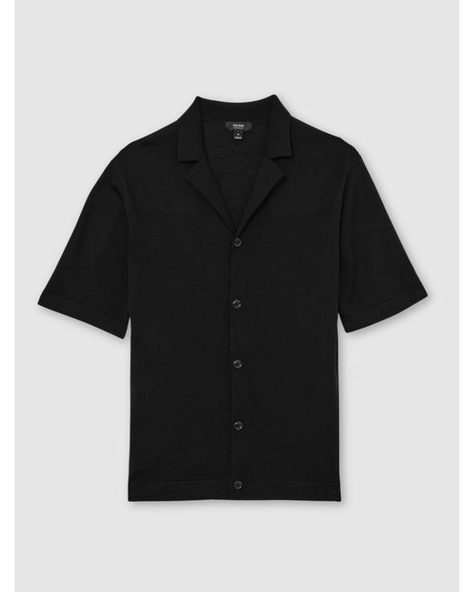 Reiss Grafton - Black Merino Wool Cuban-collar Shirt, Xxl for men