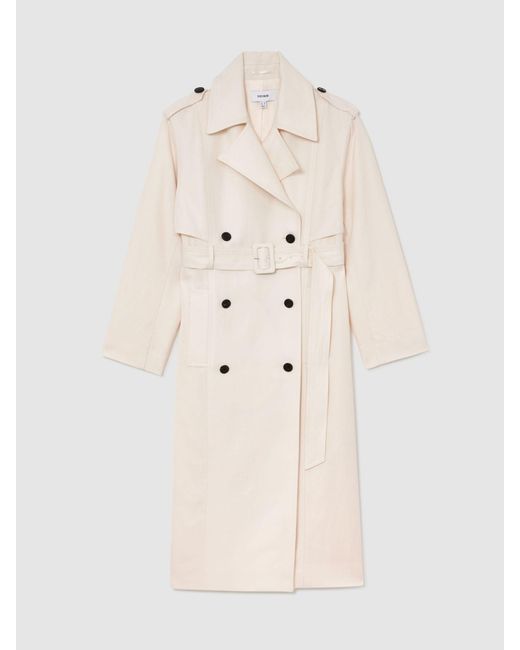 Reiss White Double-Breasted Trench Coat With Linen