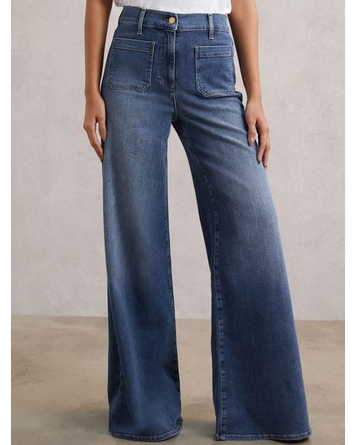 Reiss Blue Patch Pocket Wide Leg Jeans