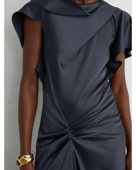 Reiss Blue Sasha - Slate Grey Satin Drape-detail Midi Dress, Us 6