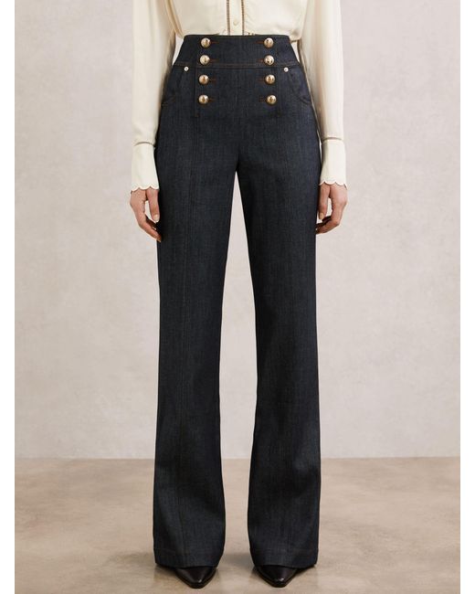 Reiss Natural Button-Detail Flared Jeans
