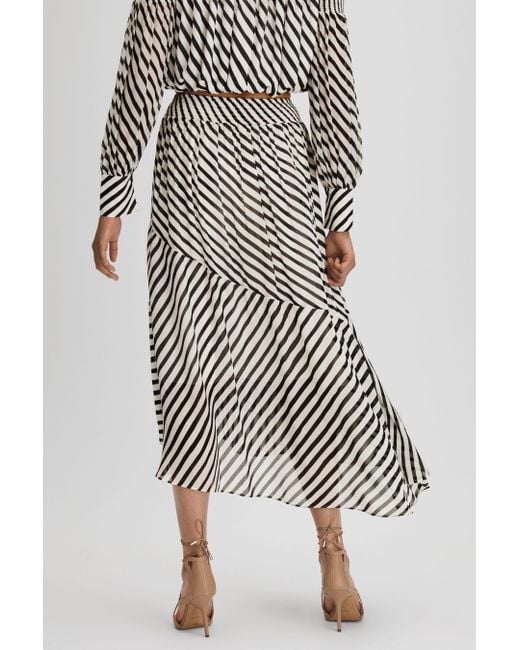 Reiss Gray Dani - Black/cream Striped Panelled Midi Skirt