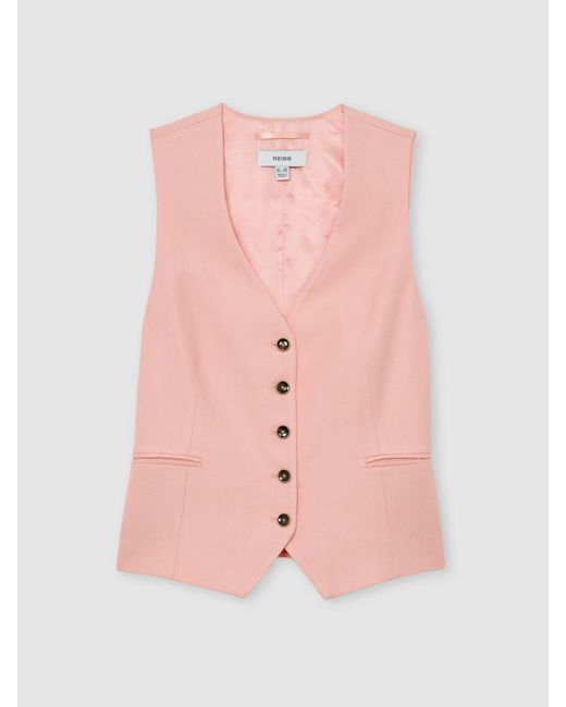 Reiss Pink Button-Through Tailored Waistcoat