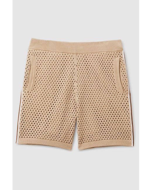 Reiss Natural Creek - Soft Taupe Cotton Blend Crochet Drawstring Shorts for men
