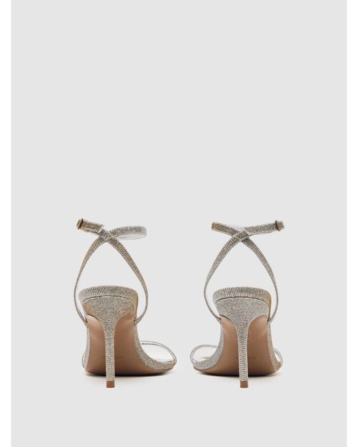 Reiss White Charlotte - Silver Strappy Stiletto Sandals, Us 10 (uk 8)