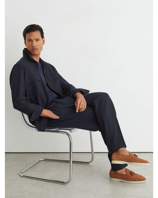 Reiss Blue Suede Tassel Loafers for men