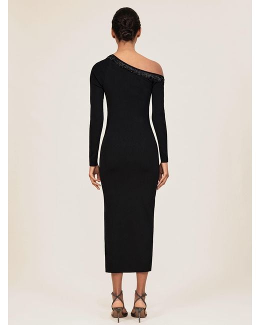 Reiss Black Bead-Detail Off-Shoulder Knit Dress