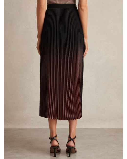 Reiss Multicolor Marlie - Burgundy/black Ombre Pleated Midi Skirt, Us 4