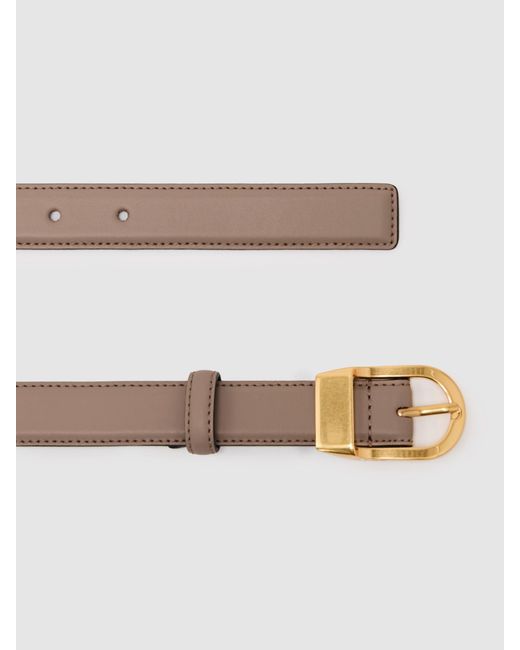 Reiss Gray Leather Curved-Buckle Belt