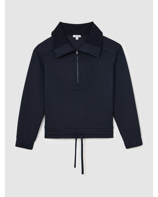 Reiss Blue Premium Interlock Half-Zip Sweatshirt