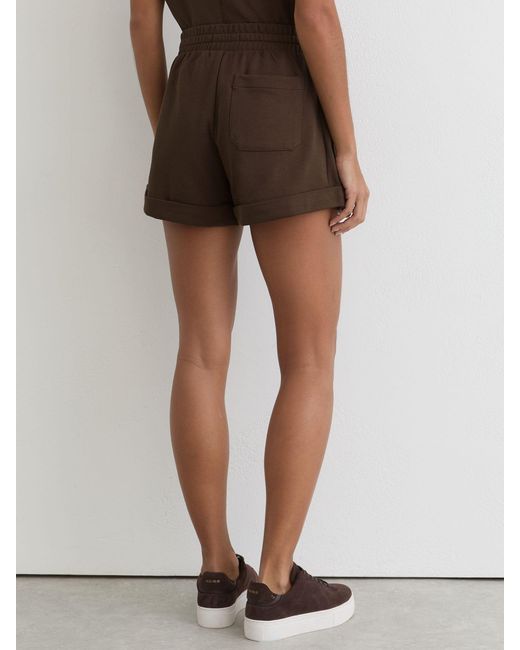 Reiss Natural Willa - Chocolate Brown Cotton-blend Drawstring Sweat Shorts, Xl (us 16-18)