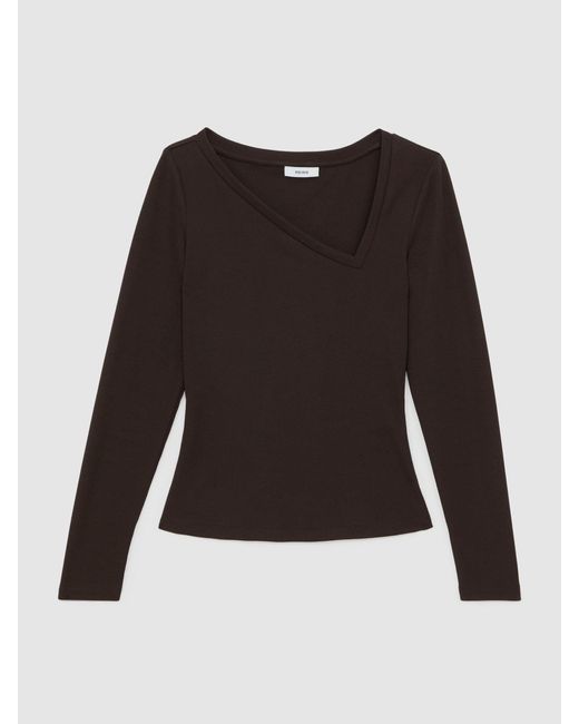 Reiss Black Stretch-Cotton Asymmetric-Neck Top
