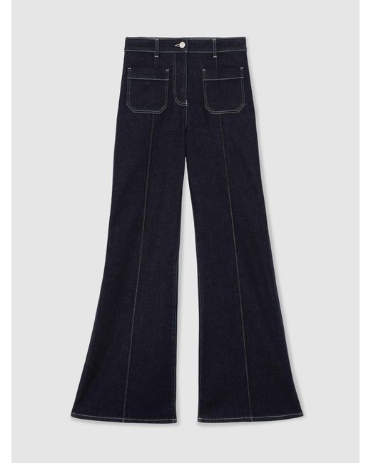 Reiss Blue Tall Patch-Pocket Flared Jeans