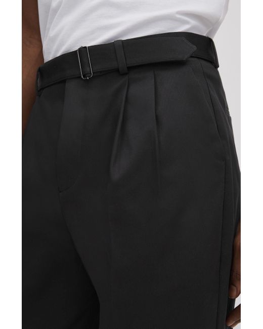 Reiss Liquid - Black Relaxed Tapered Belted Trousers for men