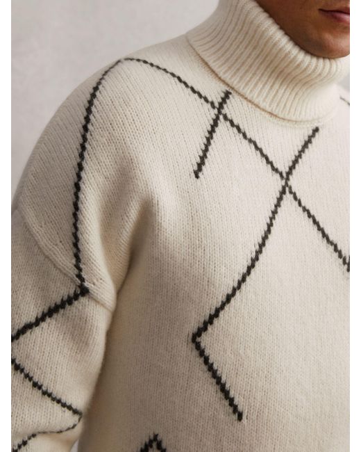 Reiss Natural Wool-Blend Roll-Neck Argyle Jumper for men