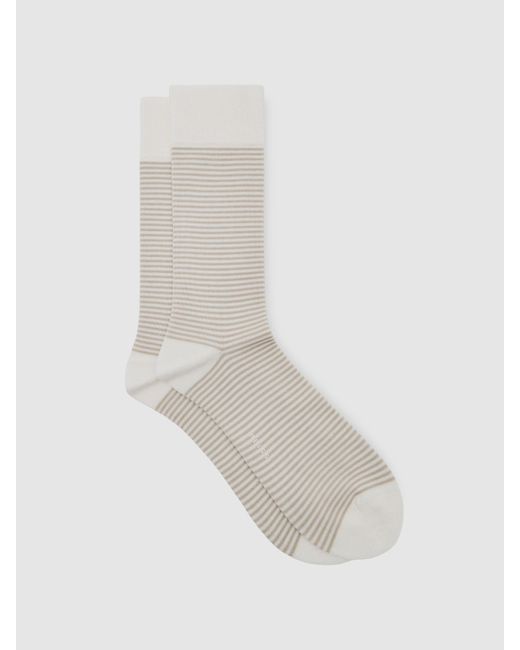 Reiss White Stripe - Ecru/oatmeal Mario Stripe Cotton-blend Striped Socks, S-m for men