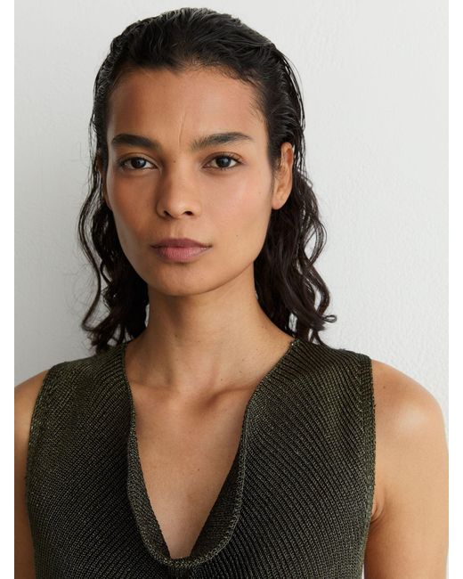 Reiss Black Simone - Green Cowl-neck Metallic-knit Sleeveless Top, S (us 4-6)