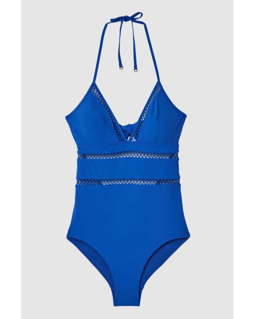 Reiss Gia - Cobalt Blue Lattice Halterneck Swimsuit
