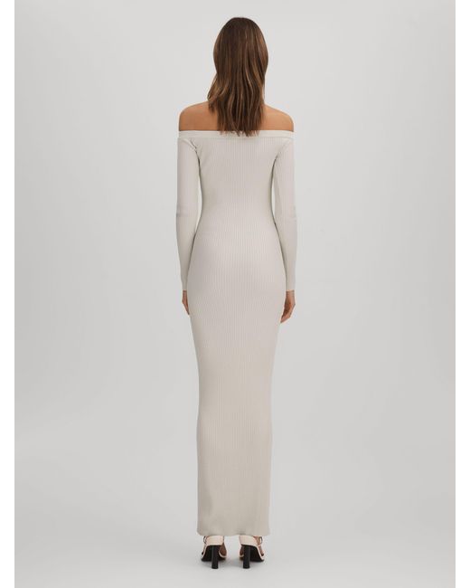 GOOD AMERICAN Gray Ribbed Off The Shoulder Maxi Dress