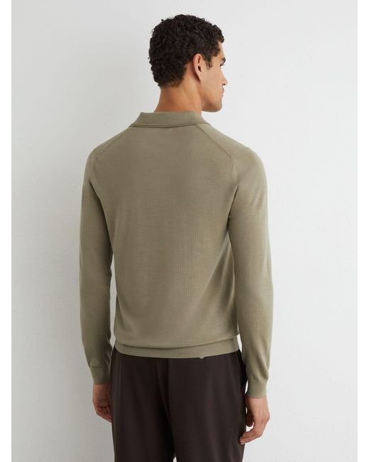Reiss Natural Merino Wool Long-Sleeve Polo Shirt for men