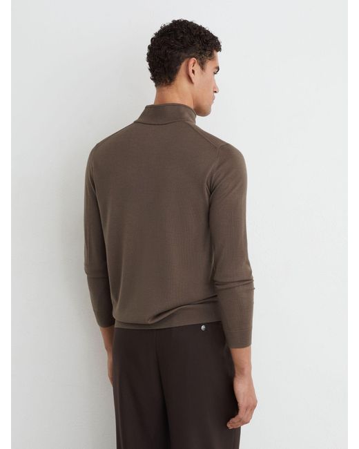 Reiss Brown Merino Wool Funnel-Neck Half-Button Jumper for men