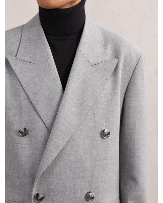 Reiss Gray Double-Breasted Relaxed-Fit Overcoat for men