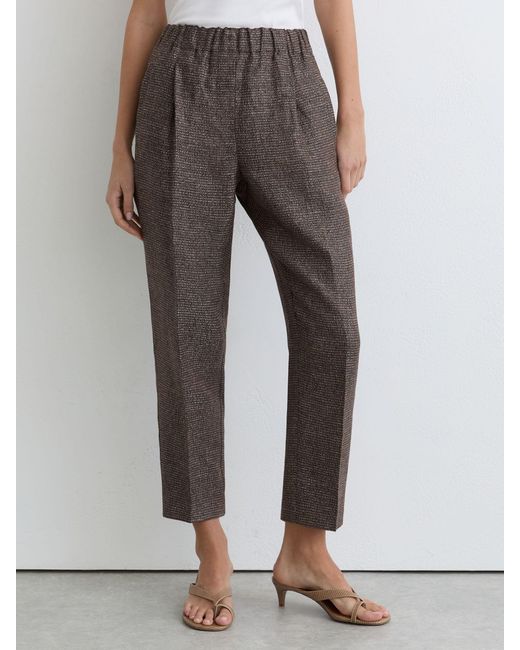 Reiss White Lourdes - Brown Woven Linen Cropped Tapered Trousers, Us 10