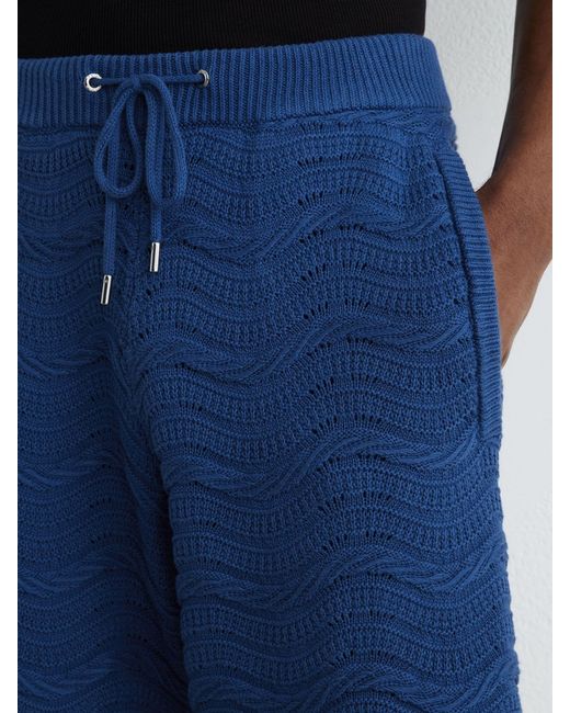 Reiss Blue Cotton-Blend Wave-Knit Tipped Shorts for men