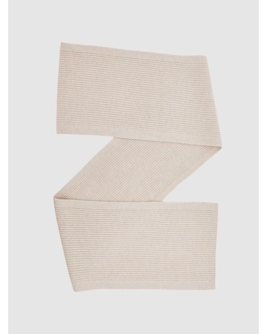 Reiss Natural Chesterfield - Light Oatmeal Melange Merino Wool Rib-knit Scarf, One for men
