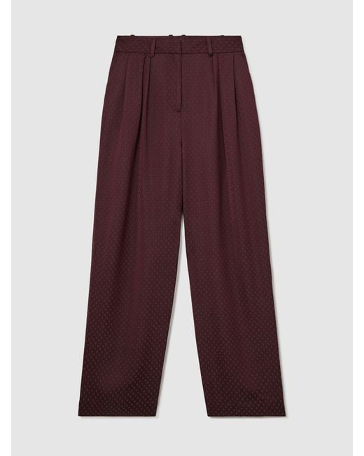 Reiss Multicolor Tilly - Burgundy Red Petite Jacquard Wide-leg Pleated Trousers, Us 10