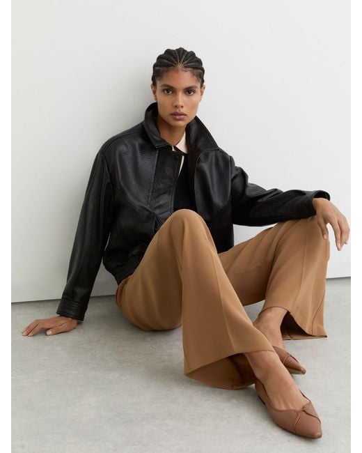 Reiss Brown Leather Pointed-Toe Ballerina Shoes