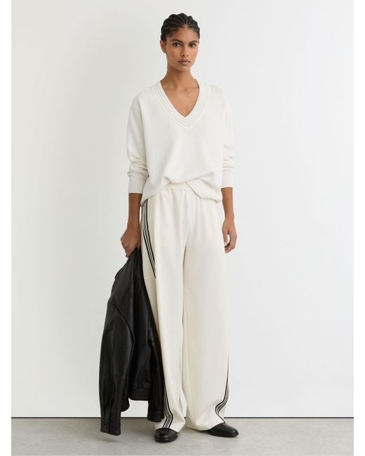 Reiss White Cherish - Ivory Cotton And Wool V-neck Jumper, Xs (us 2)