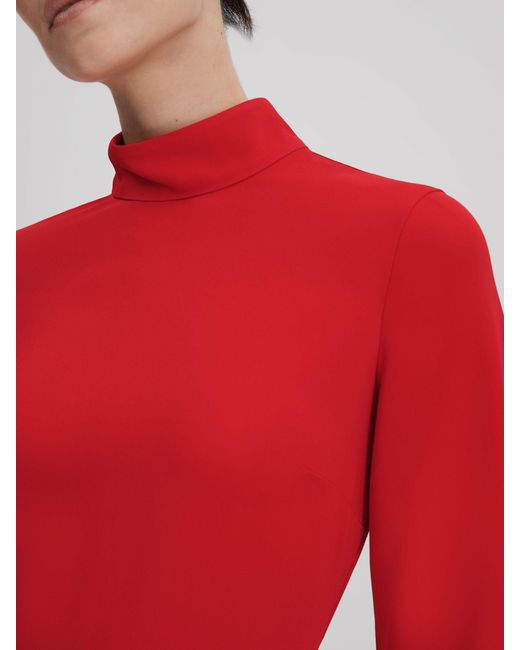 Reiss Katya - Red Flute Sleeve Bodycon Midi Dress, Us 0