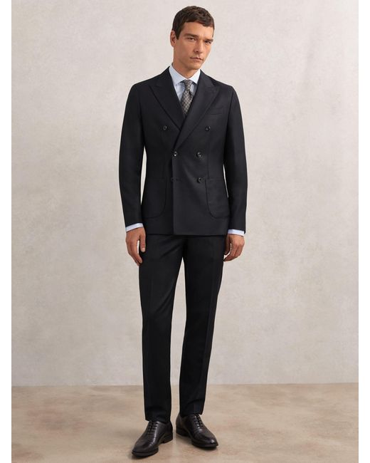 Reiss Blue Wool-Flannel Double-Breasted Tailored-Fit Blazer for men