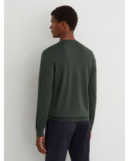 Reiss Wessex - Dark Green Merino Wool Crew-neck Jumper, Xxl for men