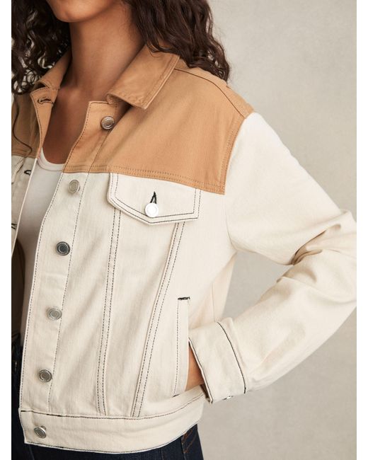 Reiss Natural Colour-Block Denim Jacket