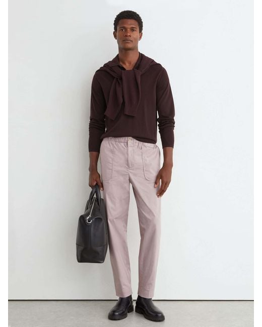 Reiss Pink Cotton-Blend Lightweight Tapered Trousers for men